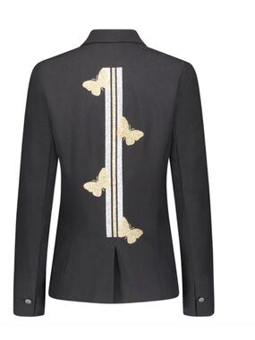 Black Women's Blazer with Gold Butterfly and Metallic Stripe Detail